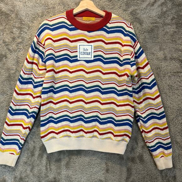 Damooshu Japanese Chevron Stripe Multicolor Rainbow Sweater L DaDa Clinique - Picture 1 of 9